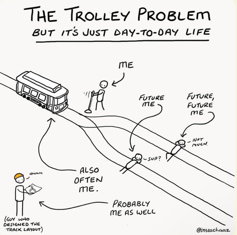 The trolley problem but it's me everywhere